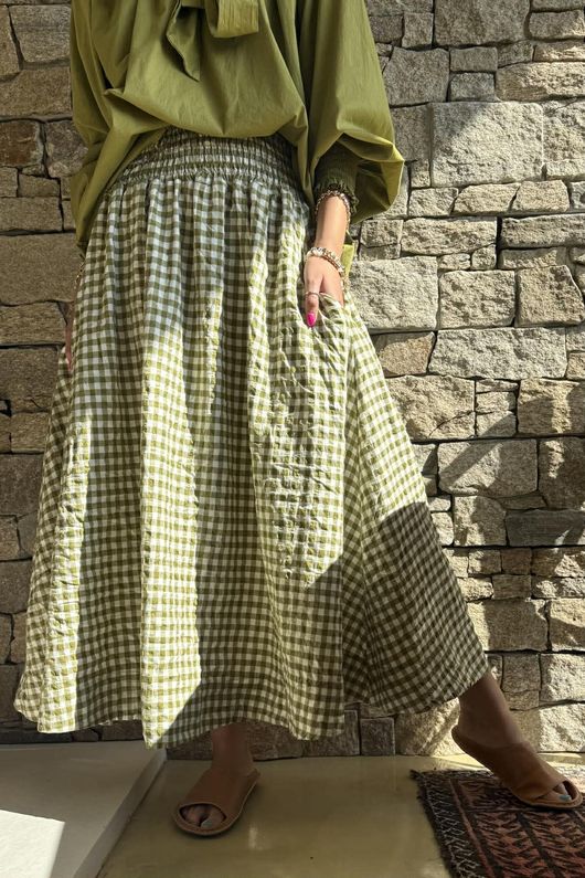 Nonni Gingham Ripley Skirt Olive
